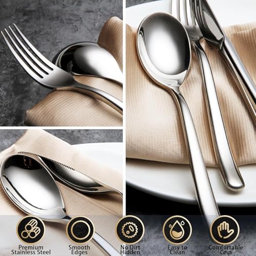 Image of 24 Pieces Flatware Set, Stainless Steel Cutlery Set with Silverware Holder, Modern Gold Silverware Set Includes Dinner Knives Forks Spoons,Hanging Silverware (Silver)