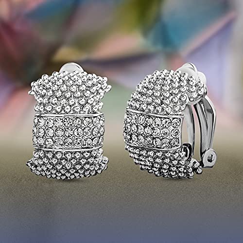 Badgley Mischka Women's Earrings - Wedding Bridal Elegant Beaded Texture Pave Rhinestone Clip On Earrings for Women3