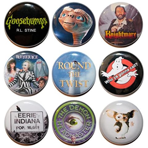 Set of 80's & 90's TV & Movie Badges - (25mm/1 Inch) - by Button Zombie Cover