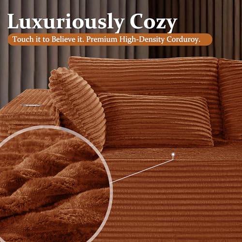 Image of 138 inch Cloud Sectional Couch, Comfort U Shaped Sofa for Living Room, Extra Deep Seats No Assembly, Minimalist Modular Couch, Corduroy (Deep Orange, 6 Seats,U-Shape C)