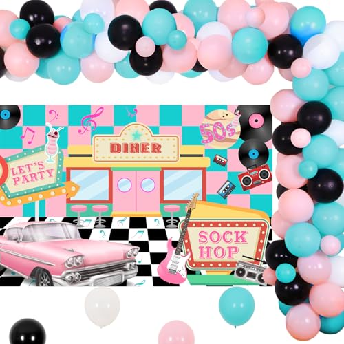50s Theme Party Decorations,1950s Party Decorations for Music Themed Party Balloons Arch Sock Hop Backdrop Banner Trunk or Treat Decorations 50s Backdrop for Retro Birthday Decor