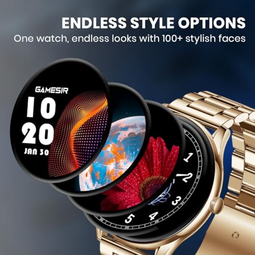 Image of GameSir Glavito Round Dial Smartwatch with 1.49 inch AMOLED Display, 100+ Sports Modes, IP67, Bluetooth Calling, Functional Crown Control, Health Tracking, 100+ Watch Faces for Men & Women (Metal Gold)