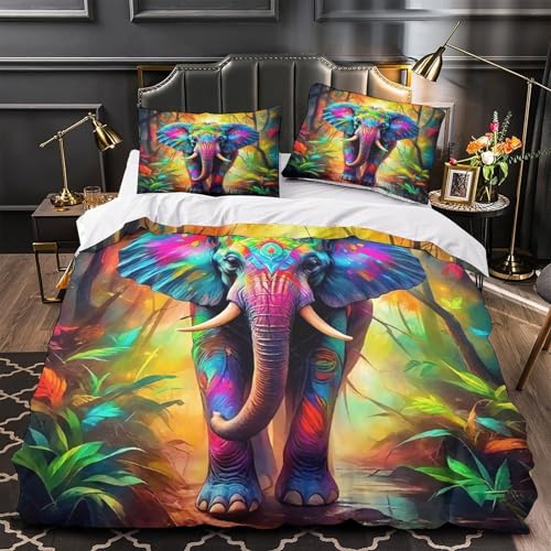 Parure de lit éléphant douce en microfibre 3D à fermeture éclair cachée