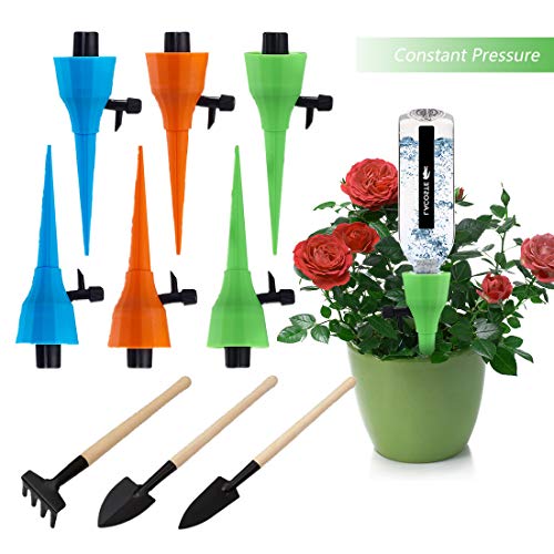 Irrigazione a Goccia Automatica, 6PCS Sistema D'irrigazione a Rilascio Lento con valvola di Controllo, Pressione costante, 3 Attrezzi da Giardino gratuiti, per Casa, Giardino, Esterni, Piante in Vaso