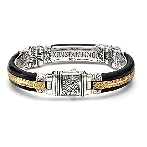 Konstantino Men's Sterling Silver, Leather & Bronze Bracelet #TOP7