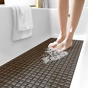 Kuber Industries Non Slip Shower Mat|Bath Mat with Drain Holes and Suction Cups|Brown