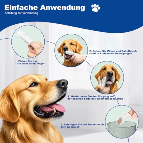 PCpetclear Petclear Pflege-Fingerlinge für Hunde & Katzen, Spülfrei, Entfernen Flecken, Einweg Finger-Reinigungstücher zur Reinigung von Zähnen, Augen und Ohren (50 Stück)