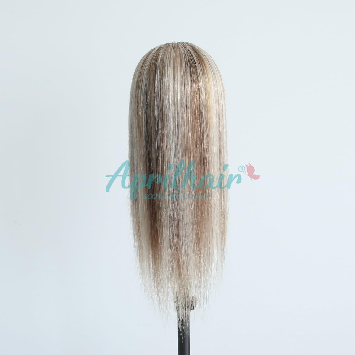 Aprilhair Pre-plucked Ombre #8/60 Light Brown Platinum Blonde Highlight Lace Front Wigs Straight Glueless 150% Density Brazilian Virgin Human Hair (22 INCH, 8/60 Lace Front Wig)