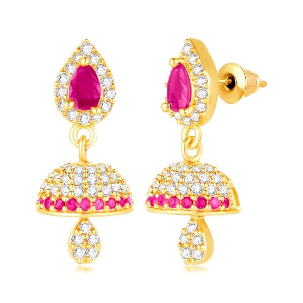 Peora Ethnic Gold Plated Cubic Zirconia Studded Jhumki Earrings Jewellery for Women & Girls