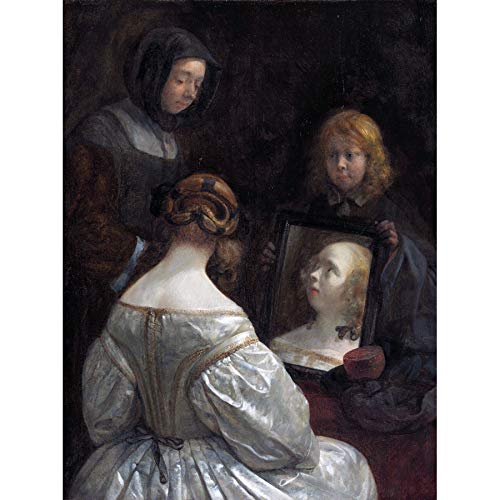 Ter Borch Woman At A Mirror Painting Art Print Canvas Premium Wall Decor Poster Mural