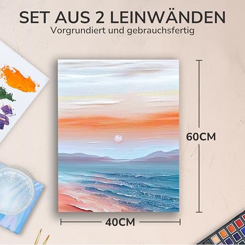 Bild 1 - Zenacolor Leinwand Zum Bemalen 40x60 - Set aus 2 Canvas - Geeignet für alle Arten von Farben auf Leinwänden