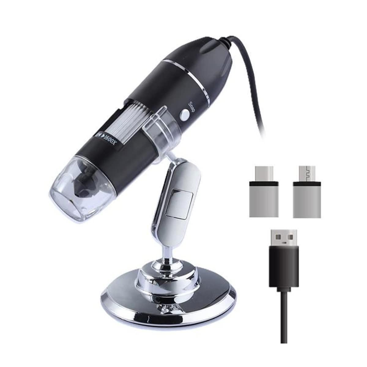 Lab Microscope Accessories 1600X USB Adjustable Digital Microscope 3 in 1 Type-C Micro Handheld Portable 8 LEDs Zoom Magnifier(1600X)