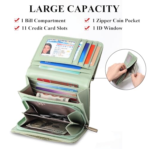 Image of SENDEFN Wallets for Women Trifold Ladies Wallet Credit Card Holder 3 Coin Pockets with ID Window