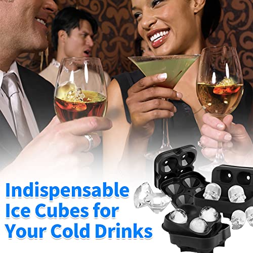 Kusarko Ice Cube Trays 3D Skull Ice Mold, Silicone Round Ice Cube Trays For Freezer With Lid, Whiskey Ice Ball Maker Mold For Halloween,Christmas,Party (3-Piece Set) #TOP5