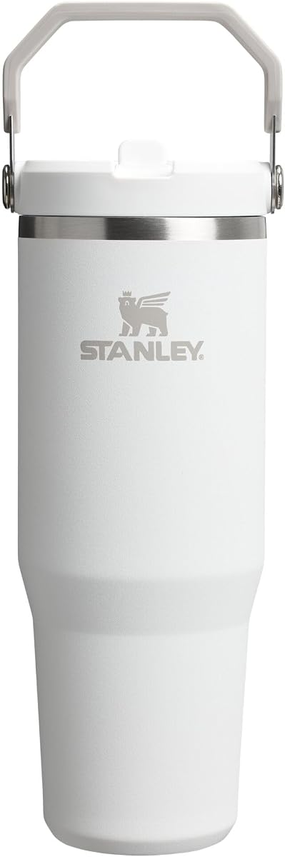 Vaso con pajita abatible STANLEY IceFlow 2.0, 30 oz, escarcha | Asa de fácil transporte | Tapa giratoria y pajita abatible | Botella de agua resistente a fugas | Acero inoxidable aislado | Sin BPA