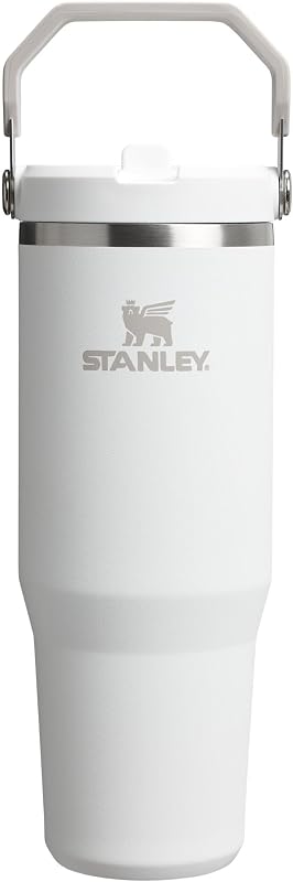 Vaso con pajita abatible STANLEY IceFlow 2.0, 30 oz, escarcha | Asa de fácil transporte | Tapa giratoria y pajita abatible | Botella de agua resistente a fugas | Acero inoxidable aislado | Sin BPA