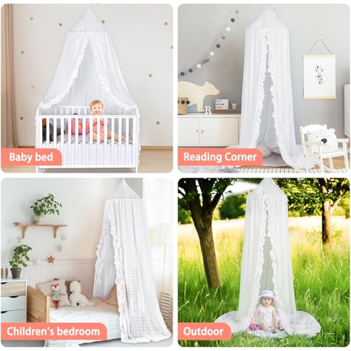 Image of Princess Bed Canopy for Girls - Crib Canopy for Bed - Mosquito Net for Bed, Kids Bed Canopy with Princess Room Decor for Girls Bedroom,Children's Reading Room Decor (White)