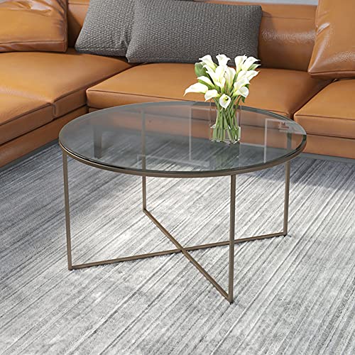 Flash Furniture Greenwich Collection Coffee Table - Modern Clear Glass Coffee Table - Crisscross Matte Gold Frame #TOP1
