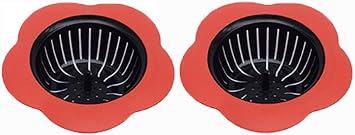 Silicone Kitchen Sink Strainer 2 Pack, Pouring strainers,Drain FilterLarge Wide Rim 4.5" Diameter 4.5" Diameter, 2 Red