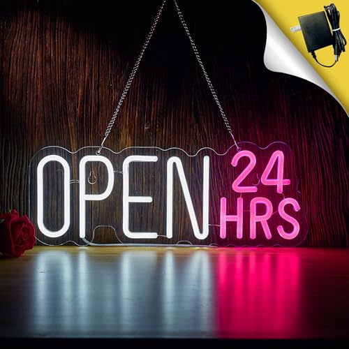 Open 24 Hours Sign,12V Open 24 HRS Signs Open Close Sign for Business (Power Adapter has Already Included)