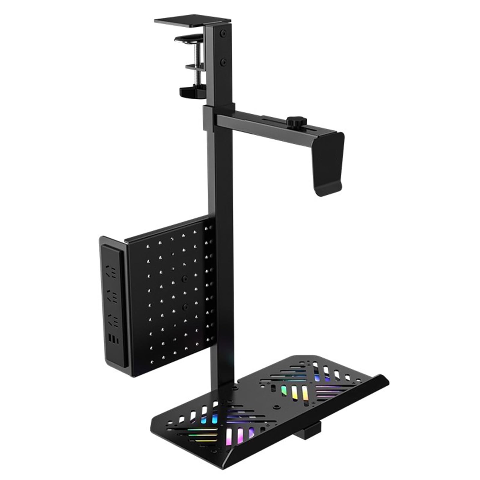 Supporto regolabile sotto scrivania PC, supporto per computer con ventole di raffreddamento, supporta fino a 15 kg, altezza e larghezza regolabili, si adatta alla maggior parte delle torri di computer