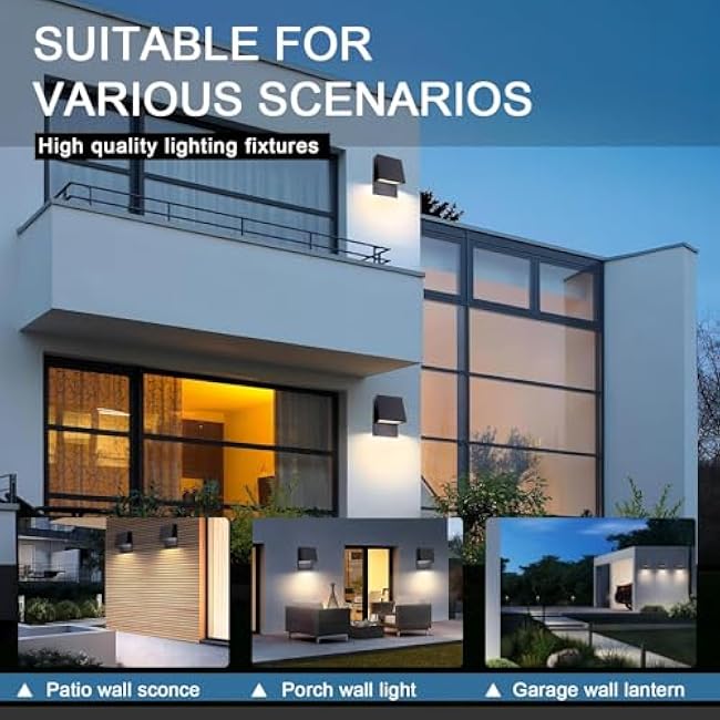 LED Modern Outdoor Wall Light, 15W 3000K, Matte Black, 8 x 3.5 x 10.25 inches, Waterproof, Outdoor, Front Door, Porch, Garden, Garage, Yard, Pathway, Patio, Walkway