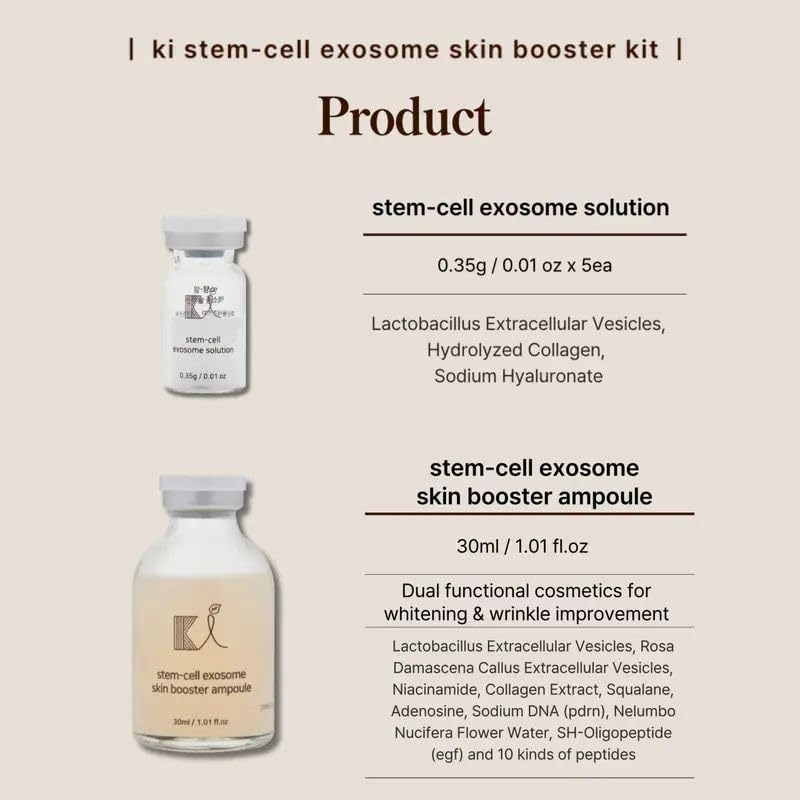 KI Exosome Booster Kit & 5Pcs Akatsuki Soothing Mask Stem-Cell Exosome Skin Booster Kit Booster Ampoule| Exosome, PDRN, Peptide, Collagen | Rejuvenation, Hydration, Anti-Aging | Korean Skincare 30ml image 3