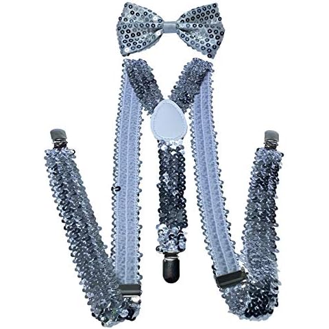 NiceYnn Classic Braces and Bow Tie Set, 2.5cm Wide Y Back Adjustable Elastic Suspenders with 3 Clips, 12cm Woven Pre-tied Bowtie, One Size for Men Women Wedding Festivals Cosplay Party Cover