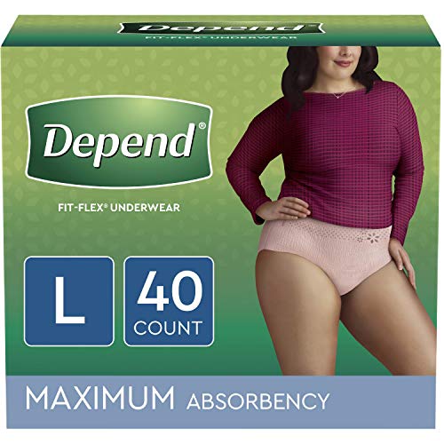 Depend FIT-Flex Incontinence Underwear for Women, Disposable, Maximum Absorbency, Large, Blush, 40 Count