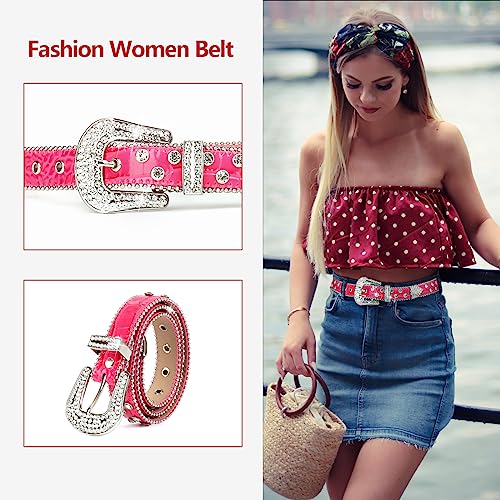 Rhinestone Belt for Women Fashion Western Belts Vintage Bling Cowgirl Studded Leather Waist Belt for Jeans Dress4