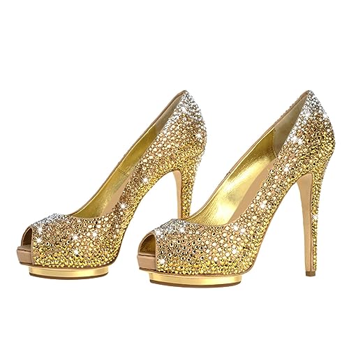 XYD Women Plated Platform High Heels Pumps Peep Toe Fancy Crystals Rhinestones Stilettos Gorgeous Evening Shoes4