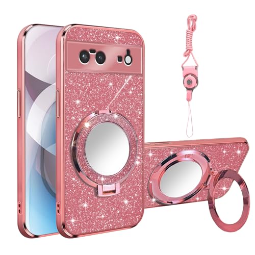 Coque Google Pixel 6 avec cordon et miroir, cadeau idéal filles et femmes
