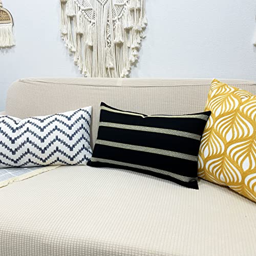 Slow Cow Decorative Rectangular Throw Pillow Cover Textured Lumbar Accent Cushion Cover For Couch Sofa 12 X 20 Inches Black Mixed Off White #TOP5