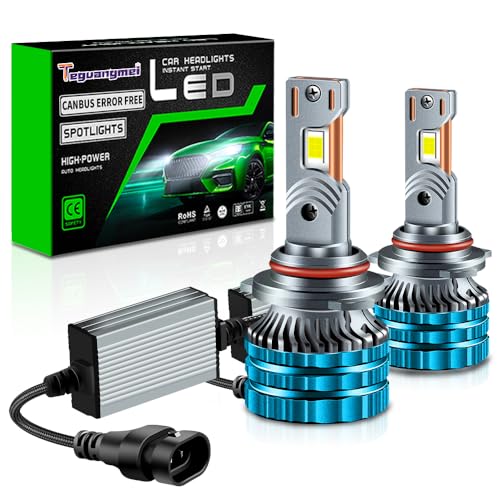 Teguangmei 2PCS 9012 LED Headlight Bulbs, Copper Tube Rapid Heat Dissipation, 110W 20000LM 6000K Cool White HIR2 Car High/Low Beam Headlight Bulbs Conversion Kit, 400% Super Bright, Canbus Error Free