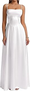Satin Maxi Dress Spaghetti Strap Lace Up Long Formal Dresses for Women Wedding Guest Cocktail Evening Prom