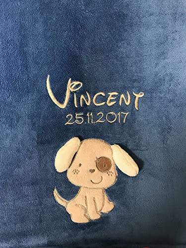 KIDDI-MEDIA Hundedecke mit Namen Bestickt Applikationen, 2-zeilige Beschriftung (BRILLANTBLAU Hund)