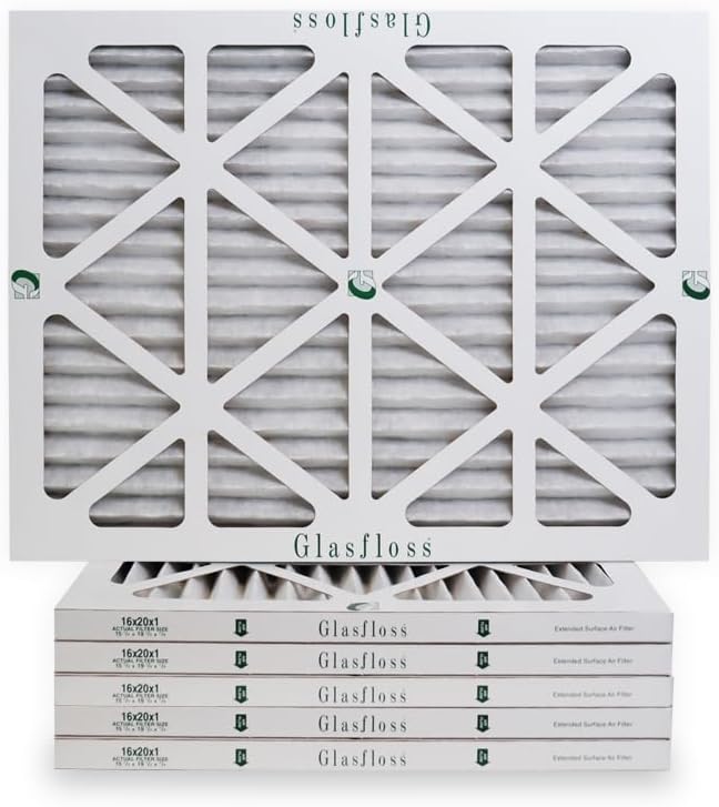 16x20x1 Air Filter 6-Pack, Pleated MERV 10 by Glasfloss - Made in USA