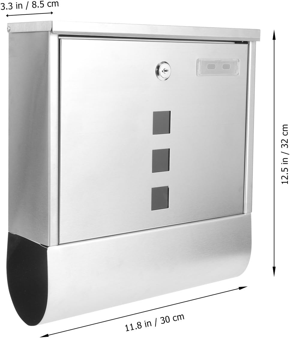 BETOOKY Wall-Mount Locking Mailbox Stainless Steel Outdoor Mailbox with Window and Square Slot for Home Use Weather-Resistant Secure for Wall Installation
