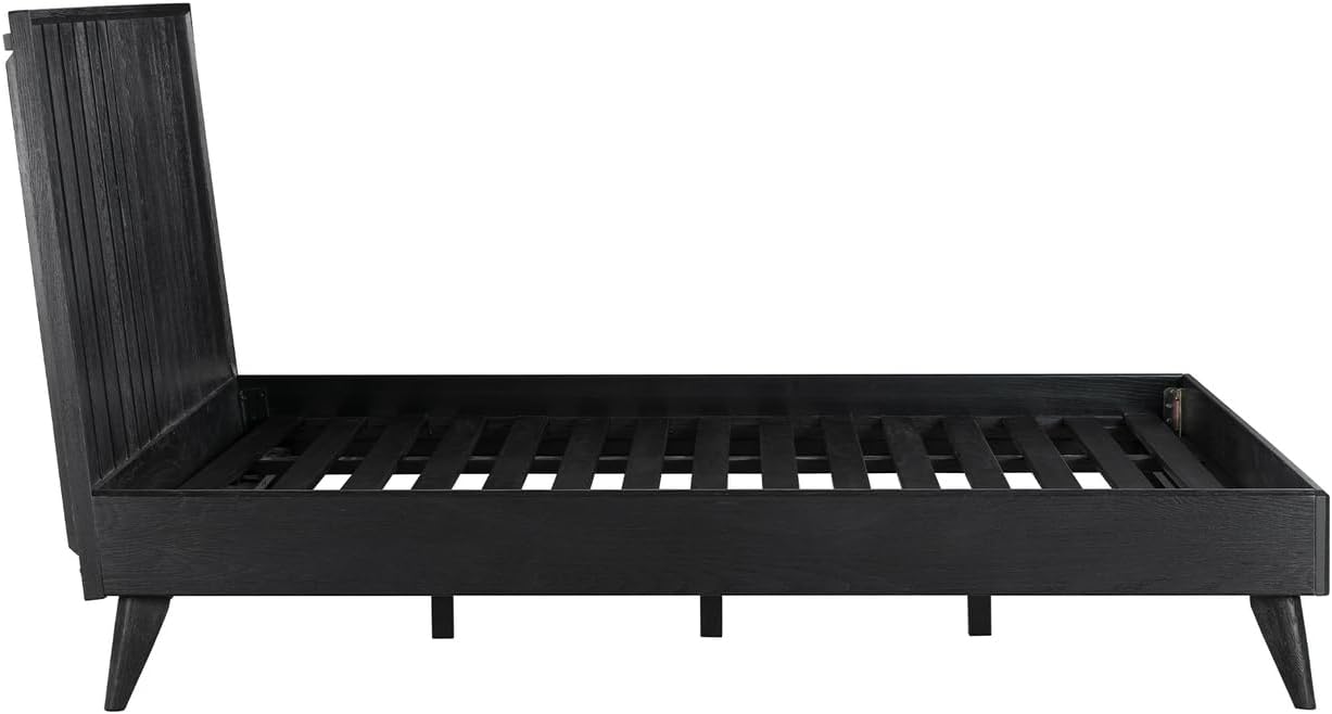 HomeStock City Chic Platform Bed Frame - Black Brushed Oak Wood - Modern Bedroom Furniture