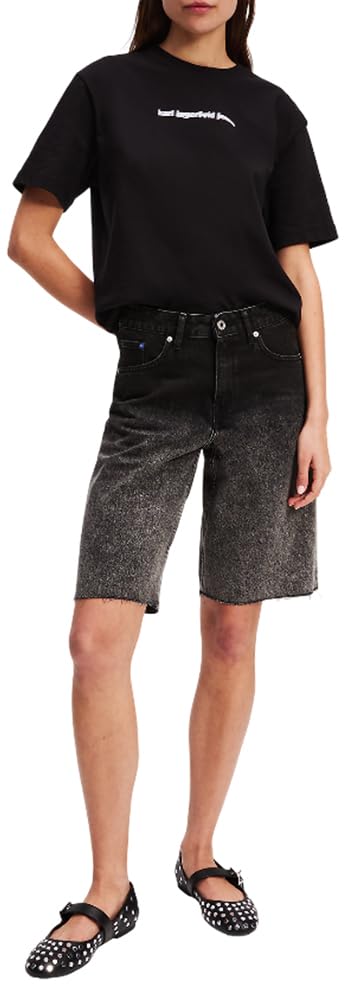 Karl Lagerfeld Jeans Damen Ombre Denim Short Verwaschenes Schwarz Ombré 29