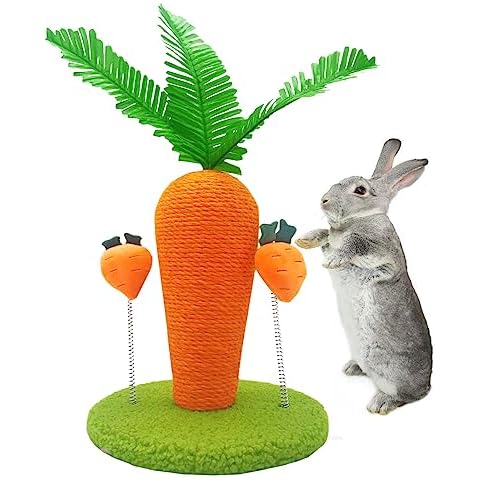 BNOSDM Rabbit Scratching Post Carrot Bunny Scratch Toy Cute Small Animals Scratcher with Interactive Spring Toy for Indoor Rabbit Bunny Cover