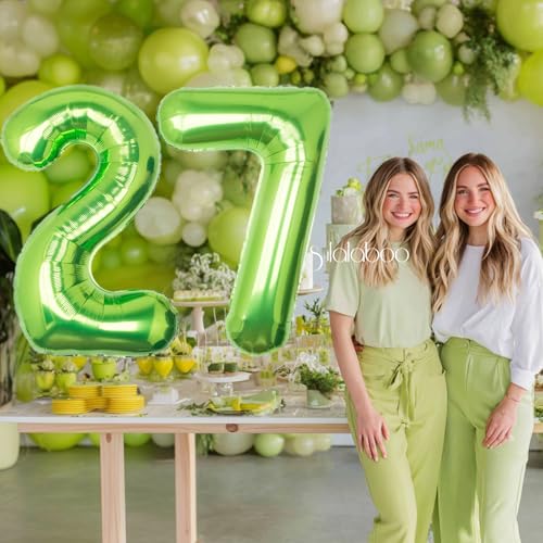 Image of 40 Inch Green Number 27 Balloon Lime Big Large Helium Number 0-9 | Giant Digital 27th Foil Mylar Party Balloon for Birthday Party Anniversary Graduation Decorations