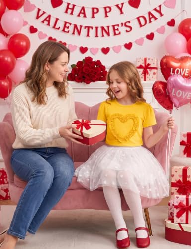 Image of Noomelfish Girls Ruffle Heart T-Shirts Cute Short Sleeve Tee Tops (3-12 Years)