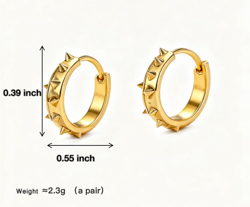 2026Gold Spiked Hoop Earrings for Women, Small Studded Huggie Hoops, Lightweight 2.3g Jewelry - Image 2
