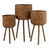 Coloris : Beige Lot de 3 Cache-Pots sur Pied Trépied 75cm Naturel