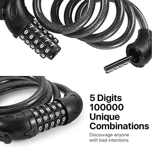 Flexzion 5-Digit Combination Bike Cable Lock with Seat Mount, 4 ft, Black - image 4