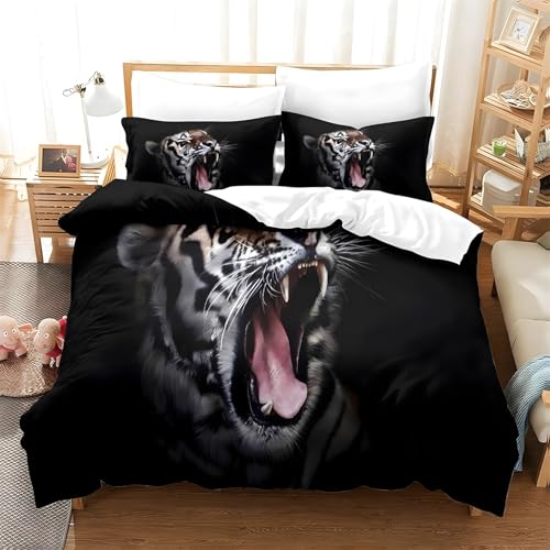 Housse de couette tigre féroce 200x200 cm en microfibre avec ses 2 taies d'oreiller