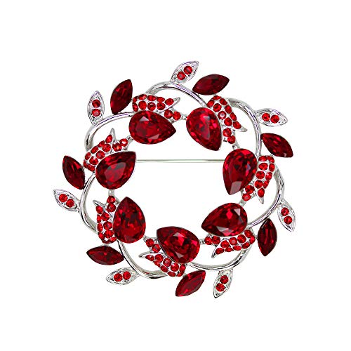 Faship Gorgeous Red Rhinestone Crystal Floral Wreath Brooch Pin - Red