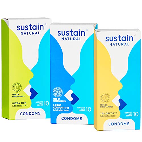 Sustain Variety Pack Condoms, 30 Count (10 Each of Ultra Thin, Tailored Fit and Comfort Fit)