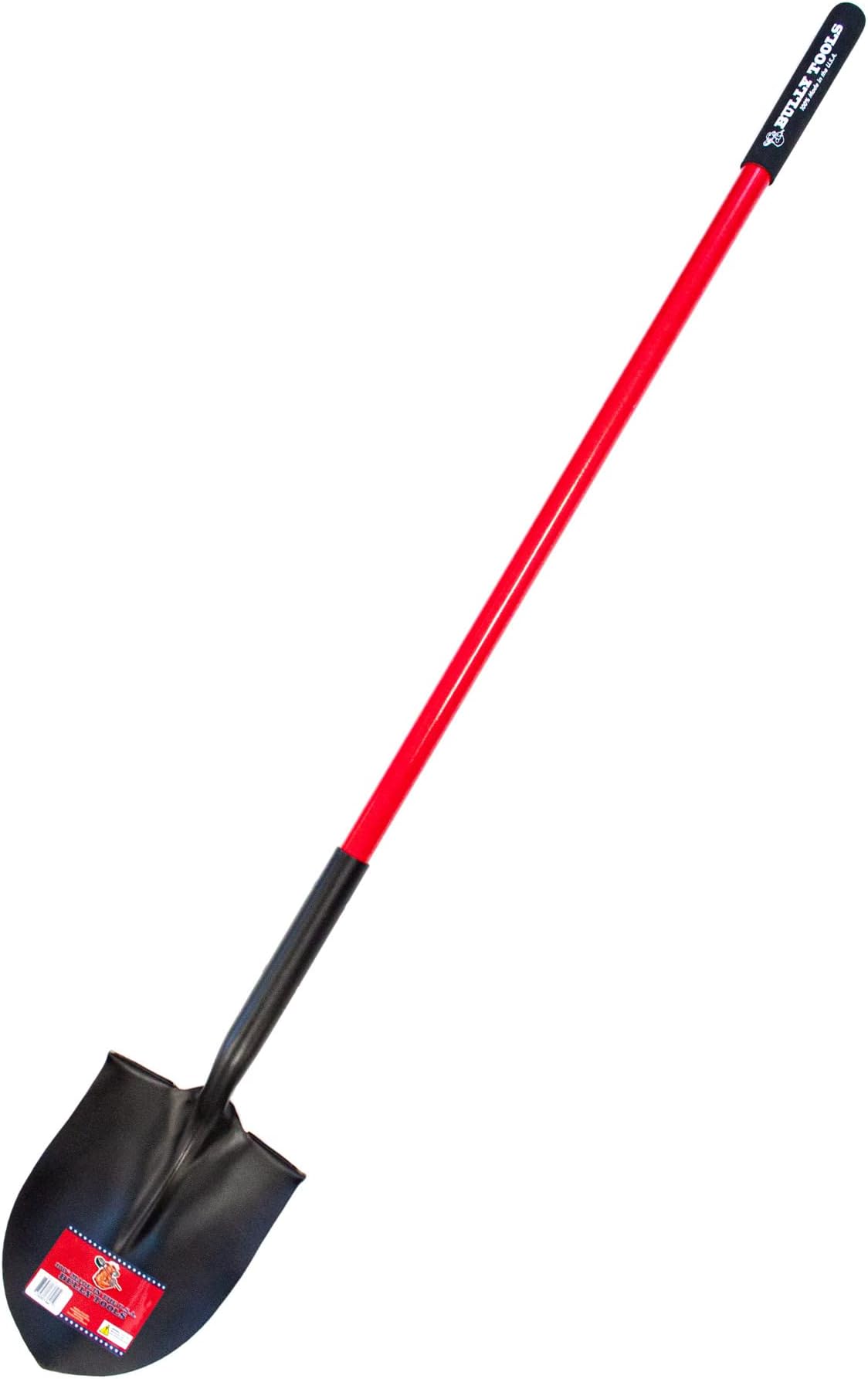 Bully Tools Round Point Heavy Duty Shovel - 14-Gauge Fiberglass Long Handle, Strong Metal Construction, Ideal for Gardening, Digging and Landscaping, Square and Flat Head Design - 100% Made in the USA